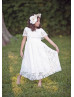 Cape Sleeves Ivory Lace Ankle Length Flower Girl Dress